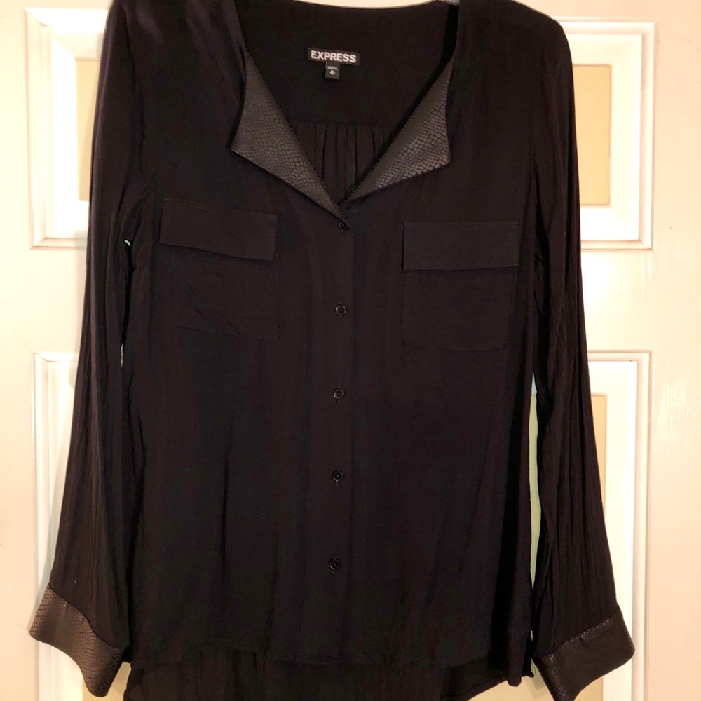 Med Express Black Lightweight Button Down Blouse